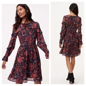 LOFT Hydrangea Long Sleeve Ruffle Dress Sz 12